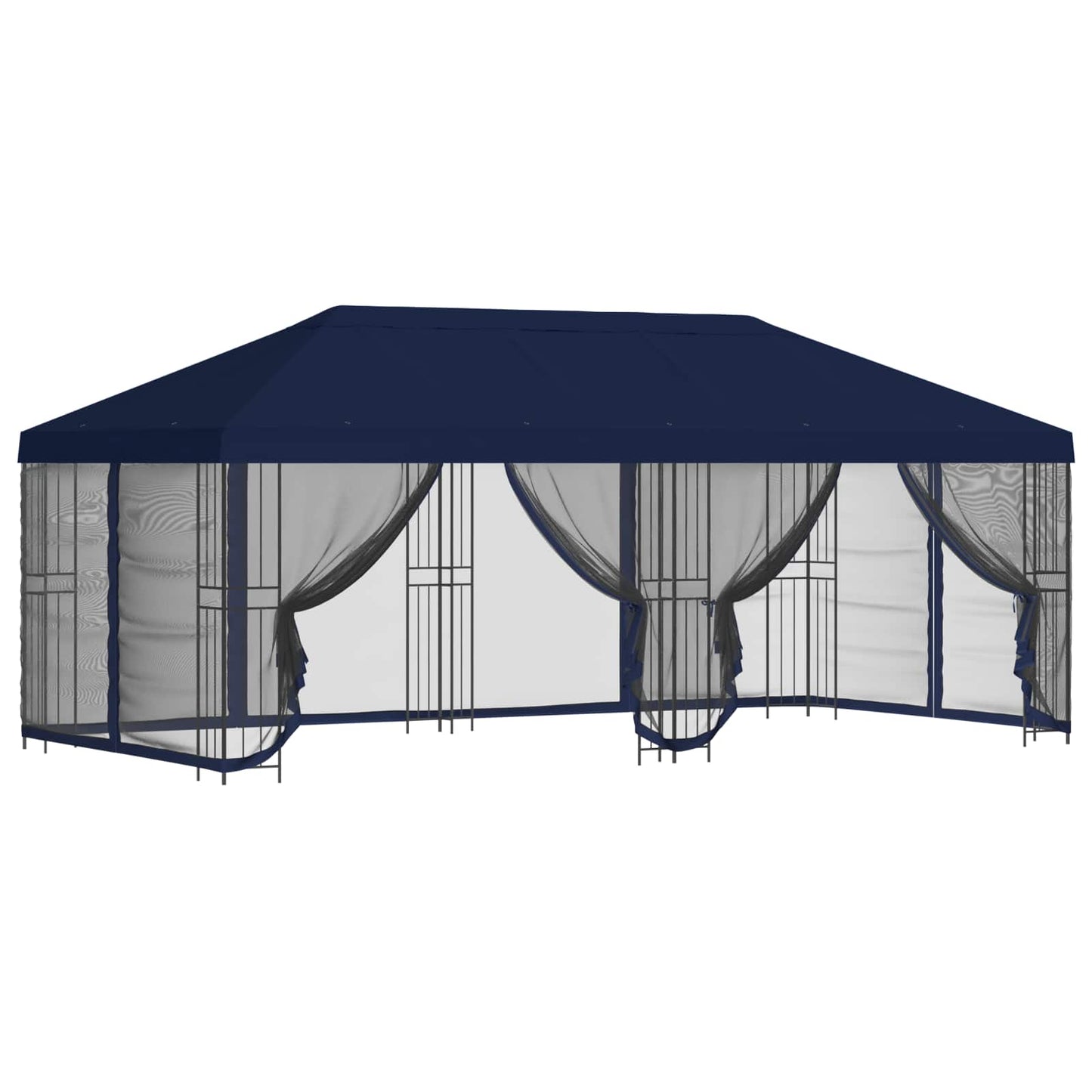 Pavillon med sidetapper 6 x 3 m Blå Polyester og Stål 190