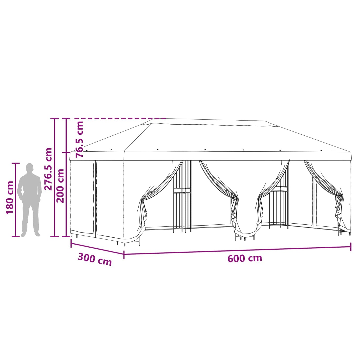 Pavillon med sidetapper 6 x 3 m Blå Polyester og Stål 190