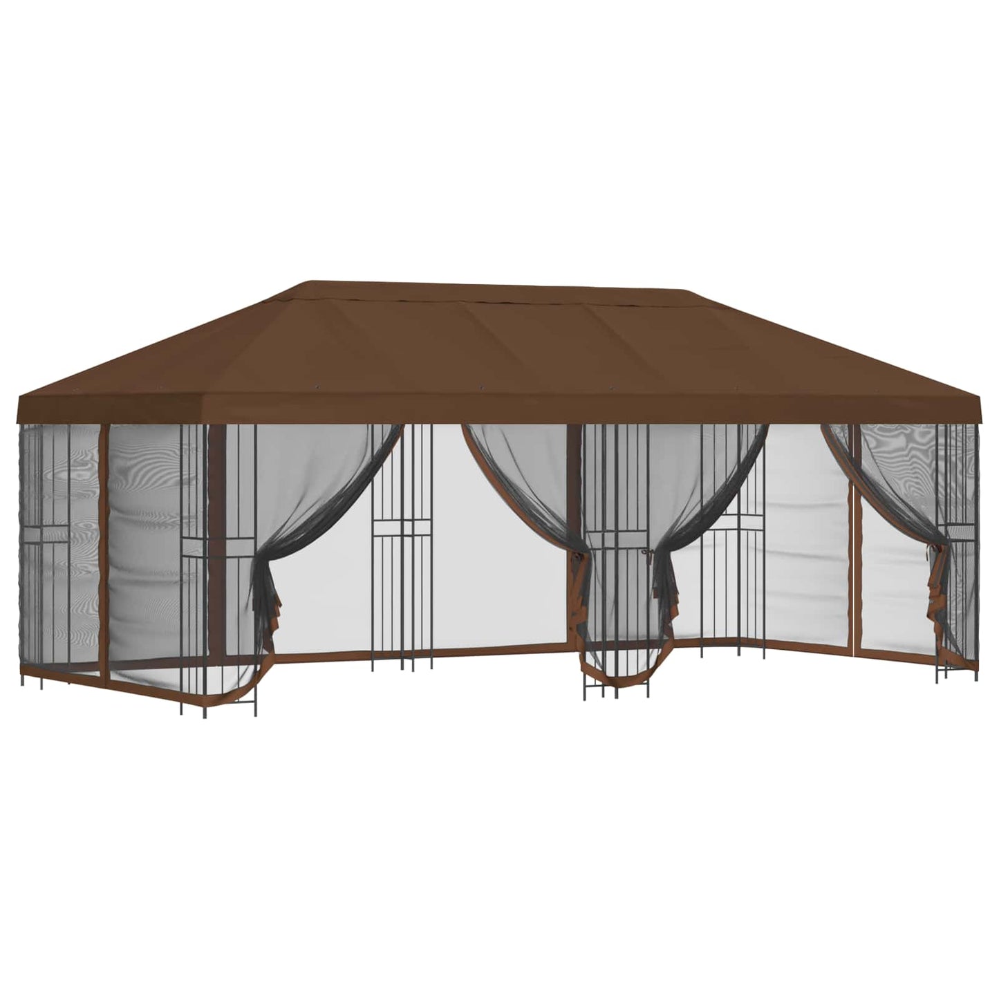 Pavillon med sidetapper 6 x 3 m Brun Polyester og Stål 190