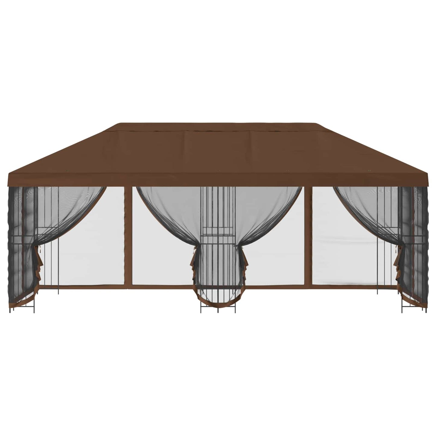 Pavillon med sidetapper 6 x 3 m Brun Polyester og Stål 190