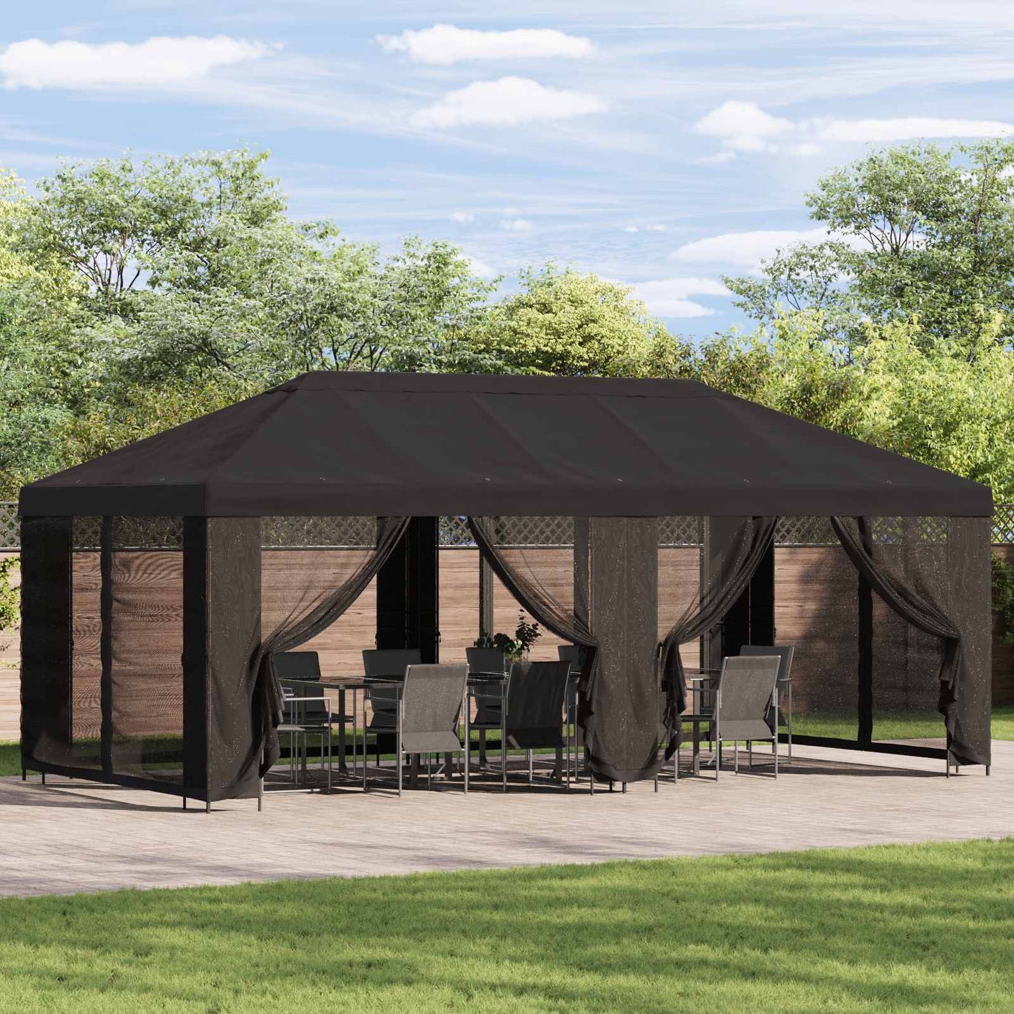 Pavillon med sidetapper 6 x 3 m Antracit Polyester og Stål 190