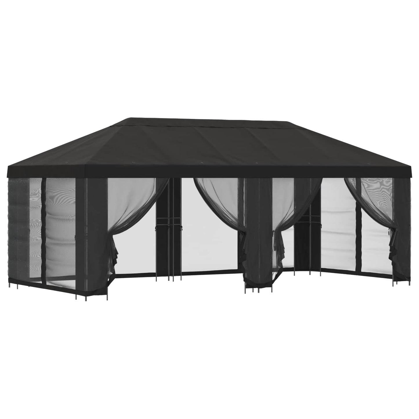Pavillon med sidetapper 6 x 3 m Antracit Polyester og Stål 190