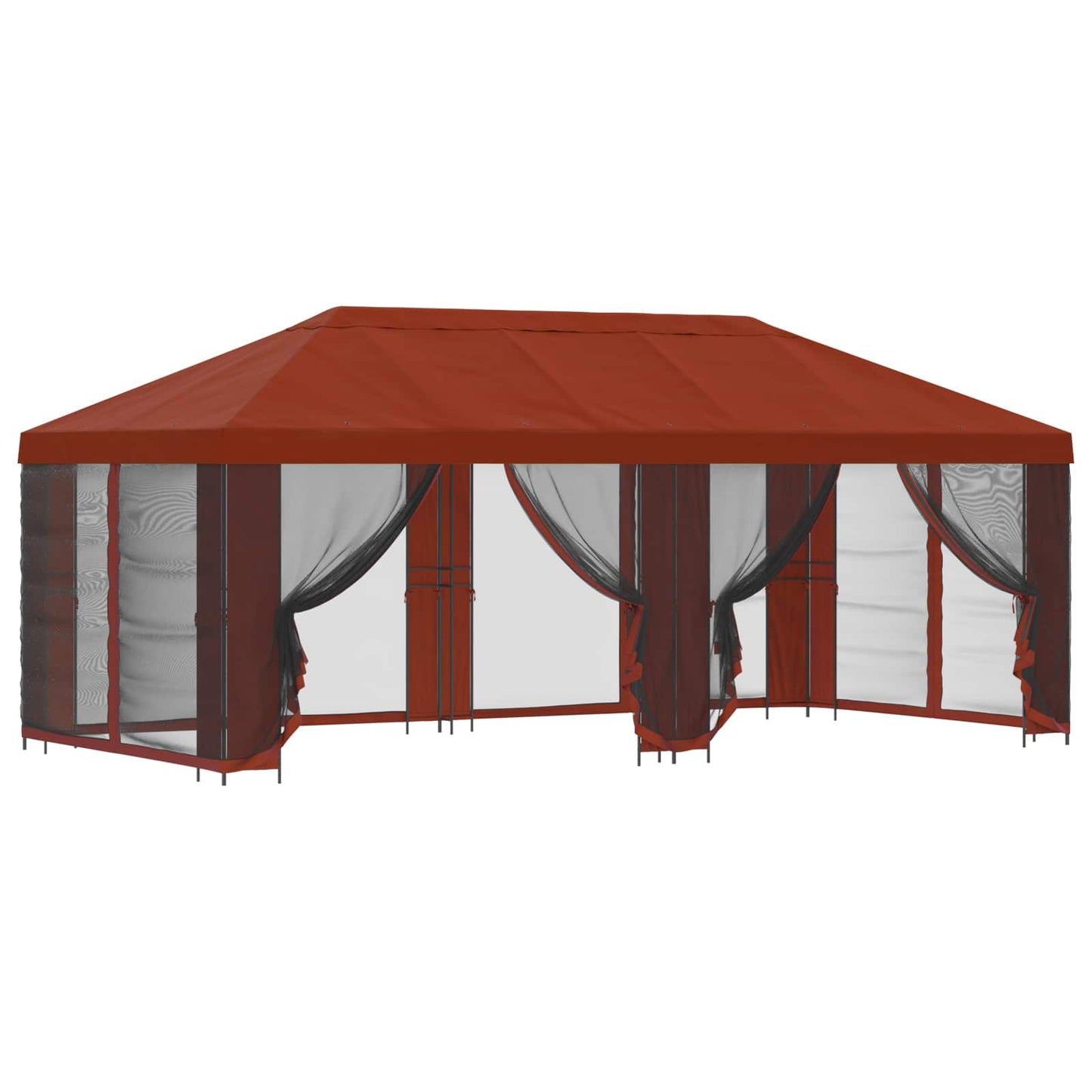 Pavillon med sidetapper 6 x 3 m Terrakotta Polyester og Stål