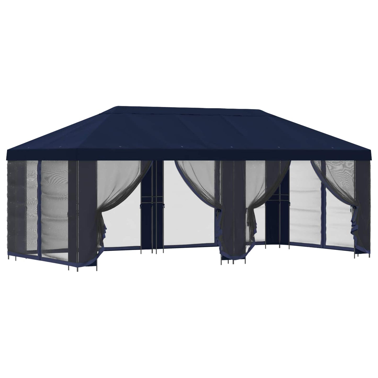 Pavillon med sidetapper 6 x 3 m Blå Polyester og Stål 190
