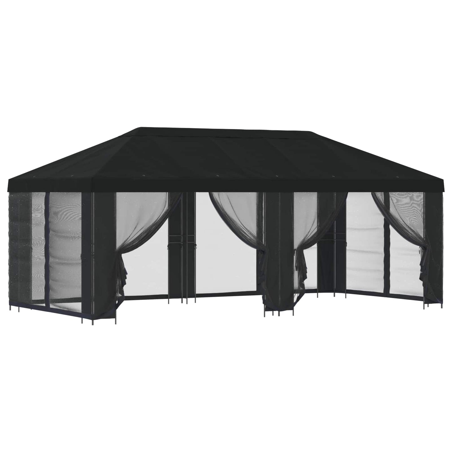 Pavillon med sidetapper 6 x 3 m Sort Polyester og Stål 190