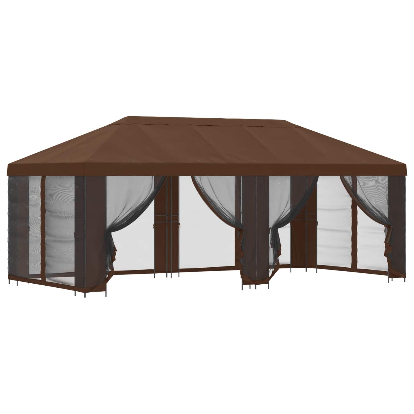 Pavillon med sidetapper 6 x 3 m Brun Polyester og Stål 190