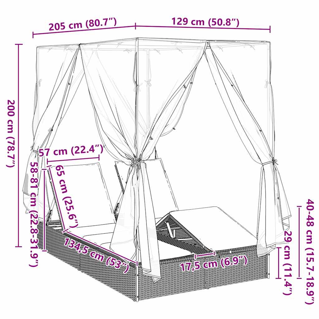 Dobbelt solstol Varm hvid 205 x 129 x 200 cm polyrattan