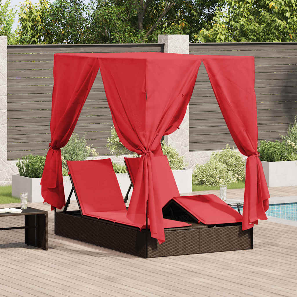 Dobbelt solstol med gardiner Rød 205 x 129 x 200 cm polyrattan