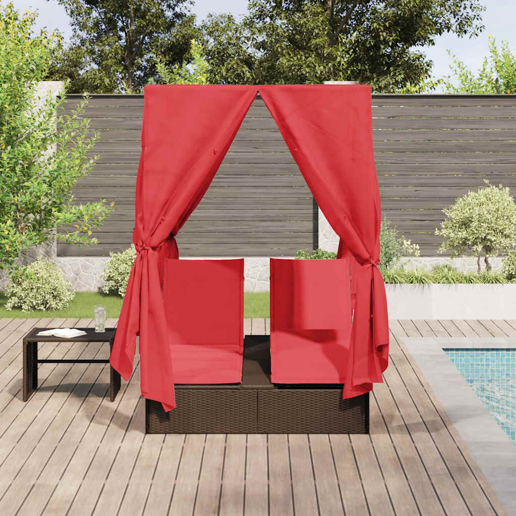 Dobbelt solstol med gardiner Rød 205 x 129 x 200 cm polyrattan