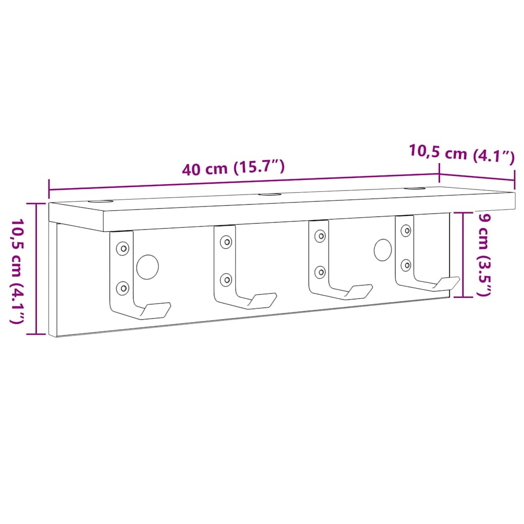 Vægmonteret Jakkeholder Vægmonteret Hvid 40 x 10,5 x 10,5 cm