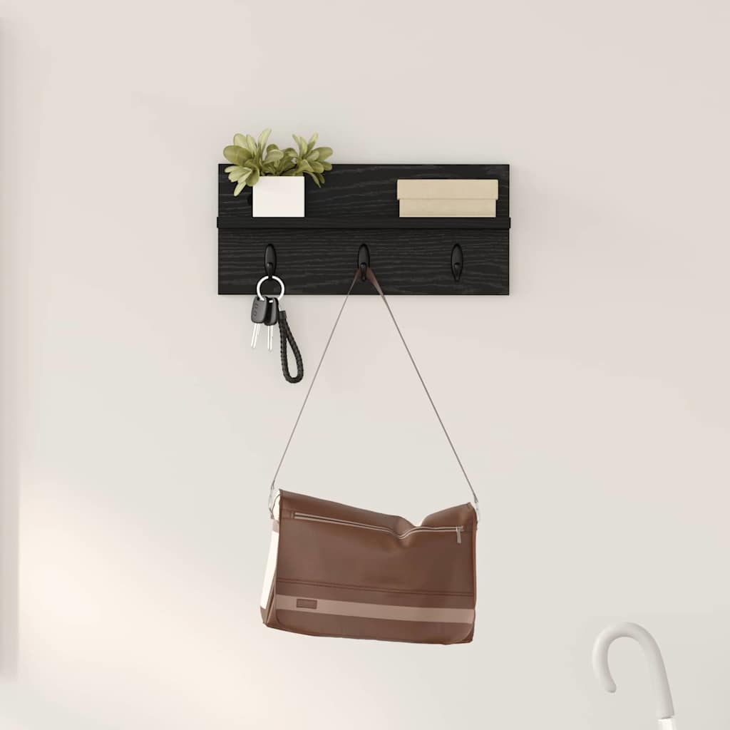 Vægmonteret Jakkeholder Vægmonteret Sort eg 40 x 10,5 x 18 cm