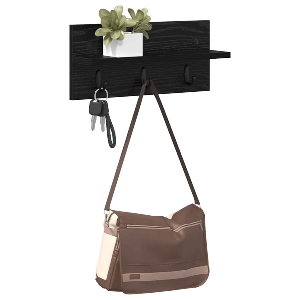 Vægmonteret Jakkeholder Vægmonteret Sort eg 40 x 10,5 x 18 cm