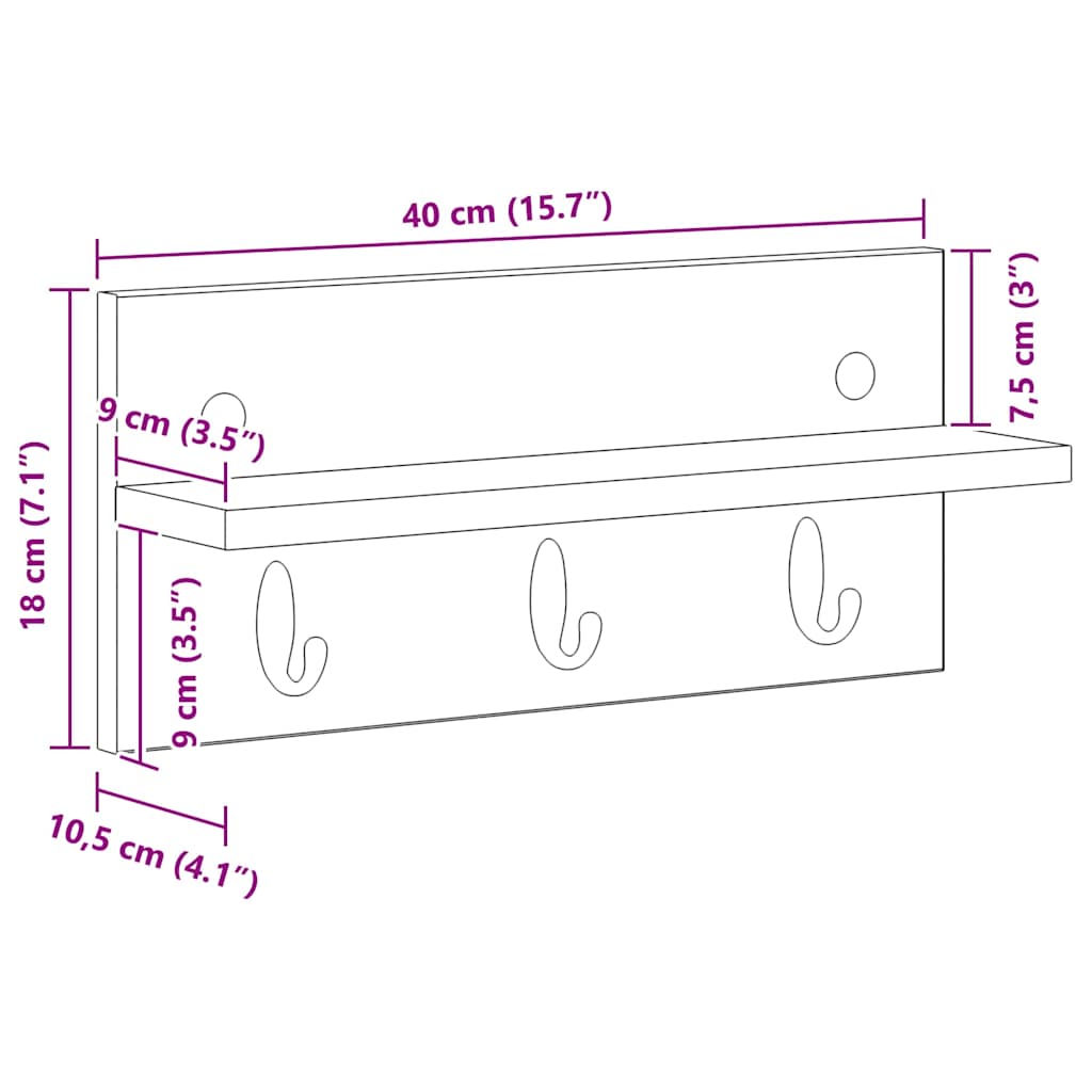 Vægmonteret Jakkeholder Vægmonteret Sort eg 40 x 10,5 x 18 cm