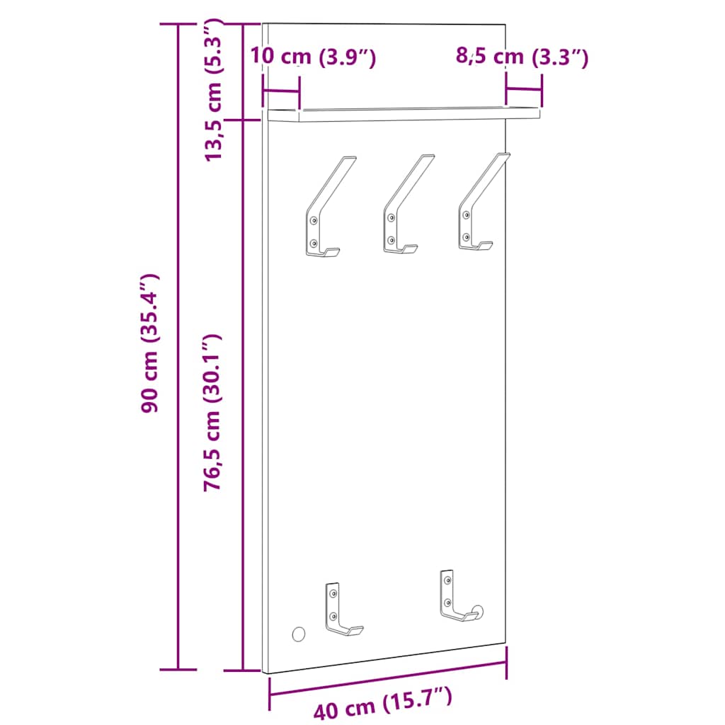 Vægmonteret Jakkeholder Vægmonteret Sonoma eg 40 x 10 x 90 cm