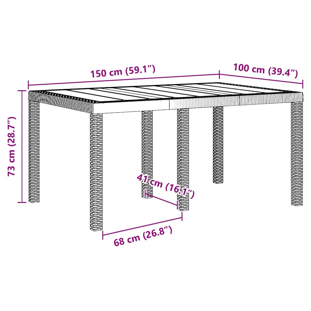 Havemøbel Bord Hvid 150 x 100 x 73 cm polyrattan