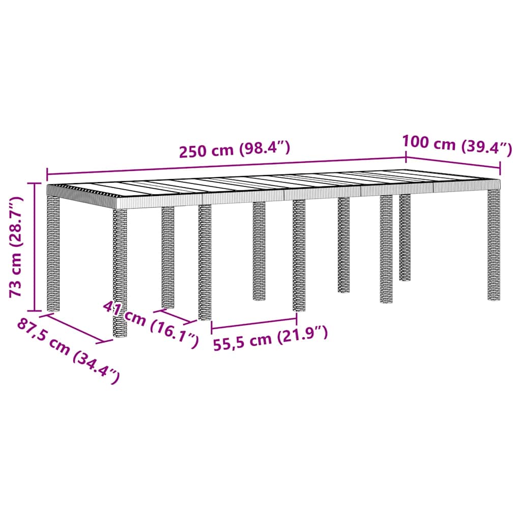 Havemøbel Bord Hvid 250 x 100 x 73 cm polyrattan