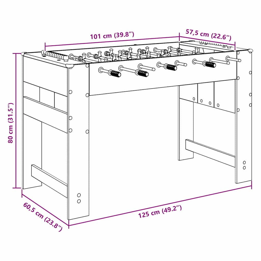 Fodboldbord Hvid 125 x 60,5 x 80 cm Konstrueret træ