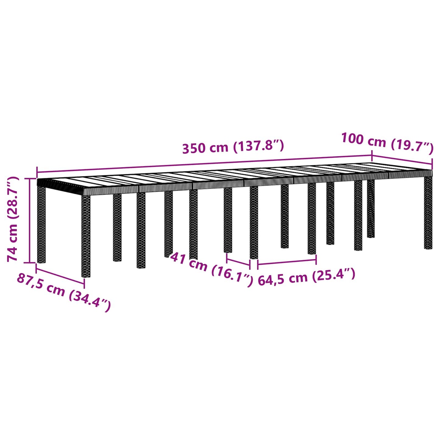Havemøbel Bord Brun 350 x 100 x 74 cm polyrattan