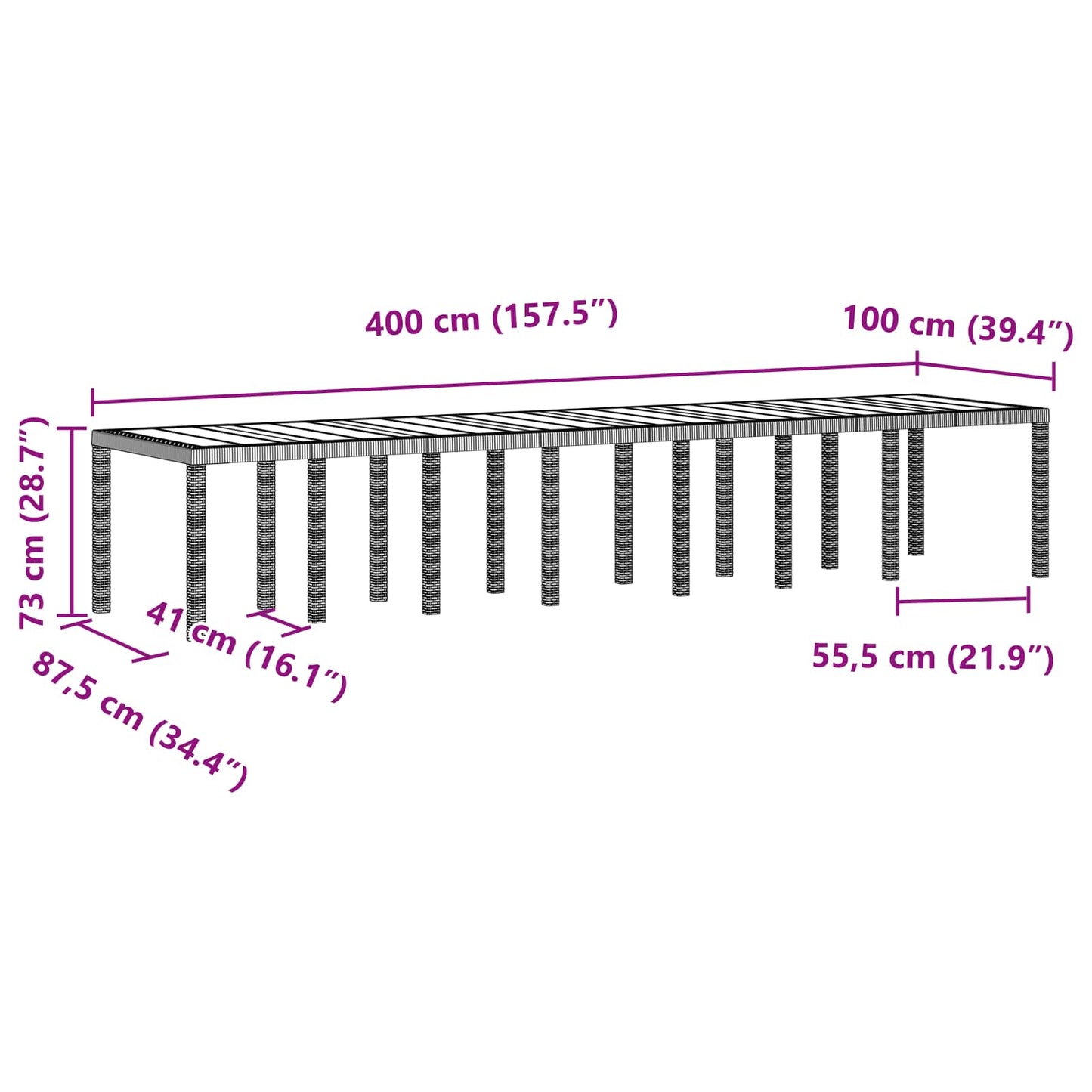 Havemøbel Bord Brun 400 x 100 x 73 cm polyrattan