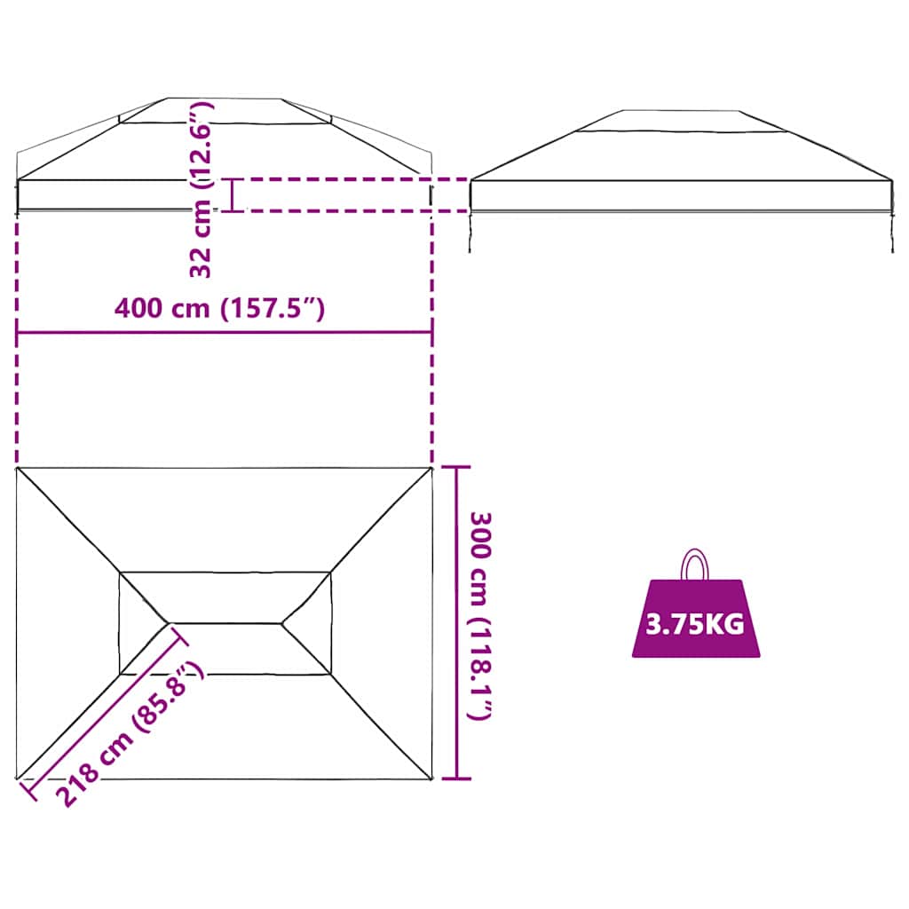 Gazebo Cover Erstatning 400 x 300 x 32 cm Transparent PVC