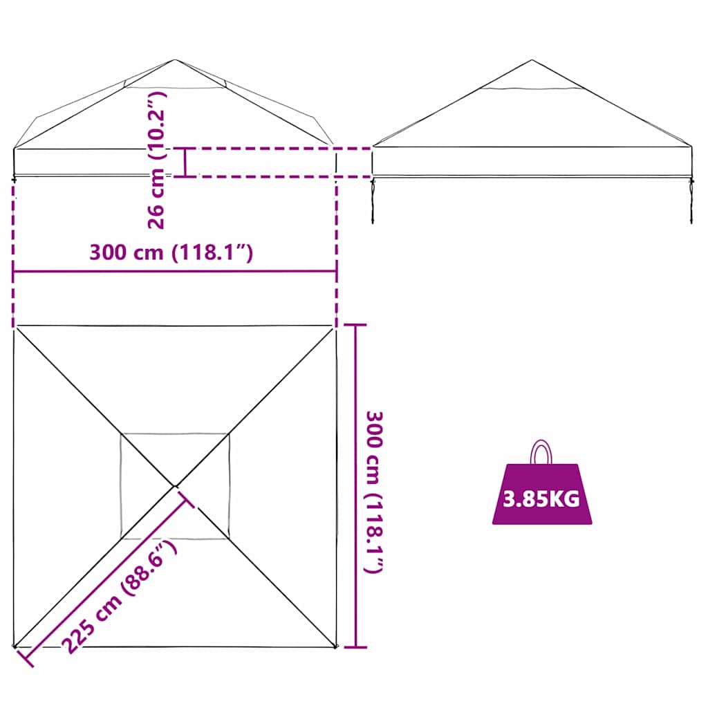 Gazebo Cover Erstatning 300 x 300 x 26 cm Transparent PVC