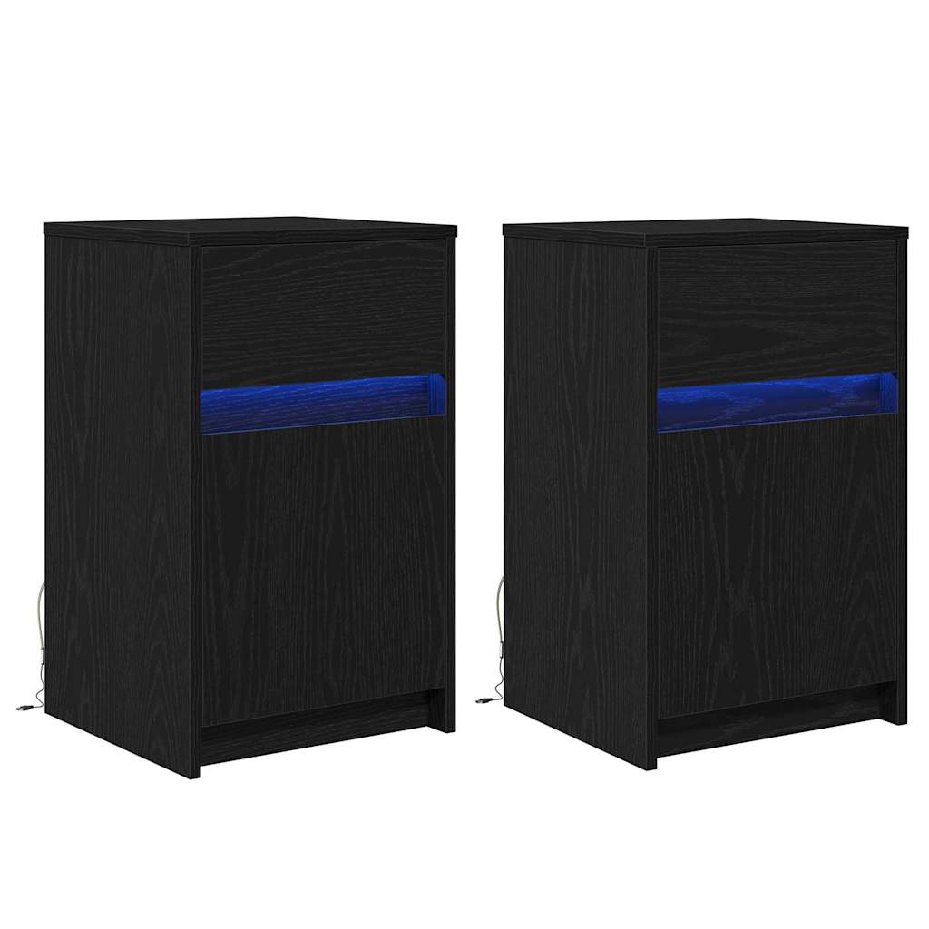 LED Sengeskab 2 pcs Sort eg 38 x 34 x 61 cm Konstrueret træ