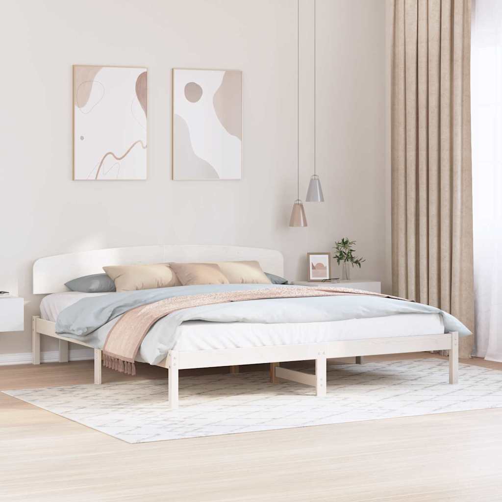 Sengestel med hovedgærde Hvid 200 x 200 cm Massiv fyrretræ