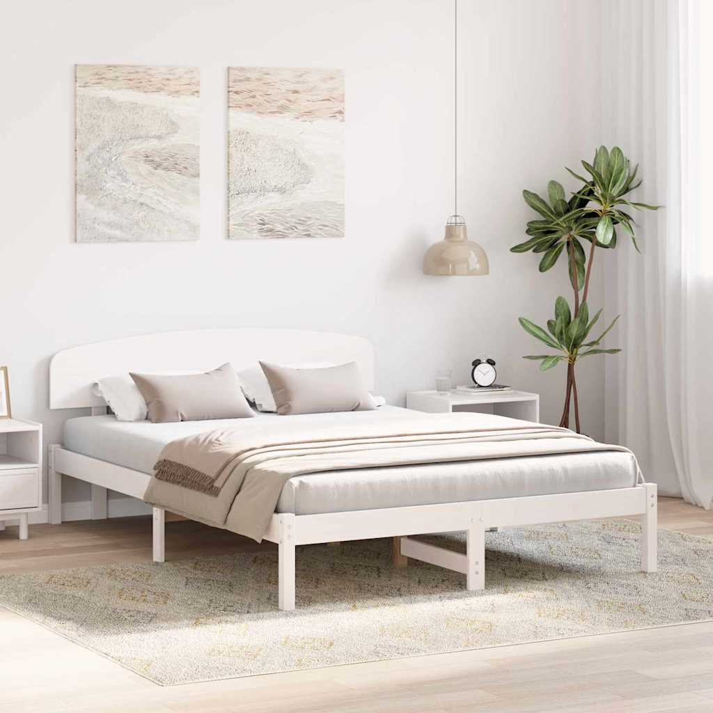 Sengestel med hovedgærde Hvid 150 x 200 cm Massiv fyrretræ