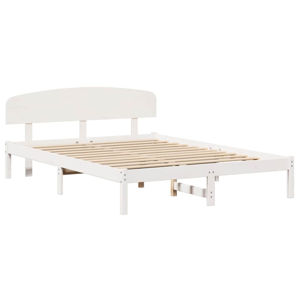 Sengestel med hovedgærde Hvid 150 x 200 cm Massiv fyrretræ