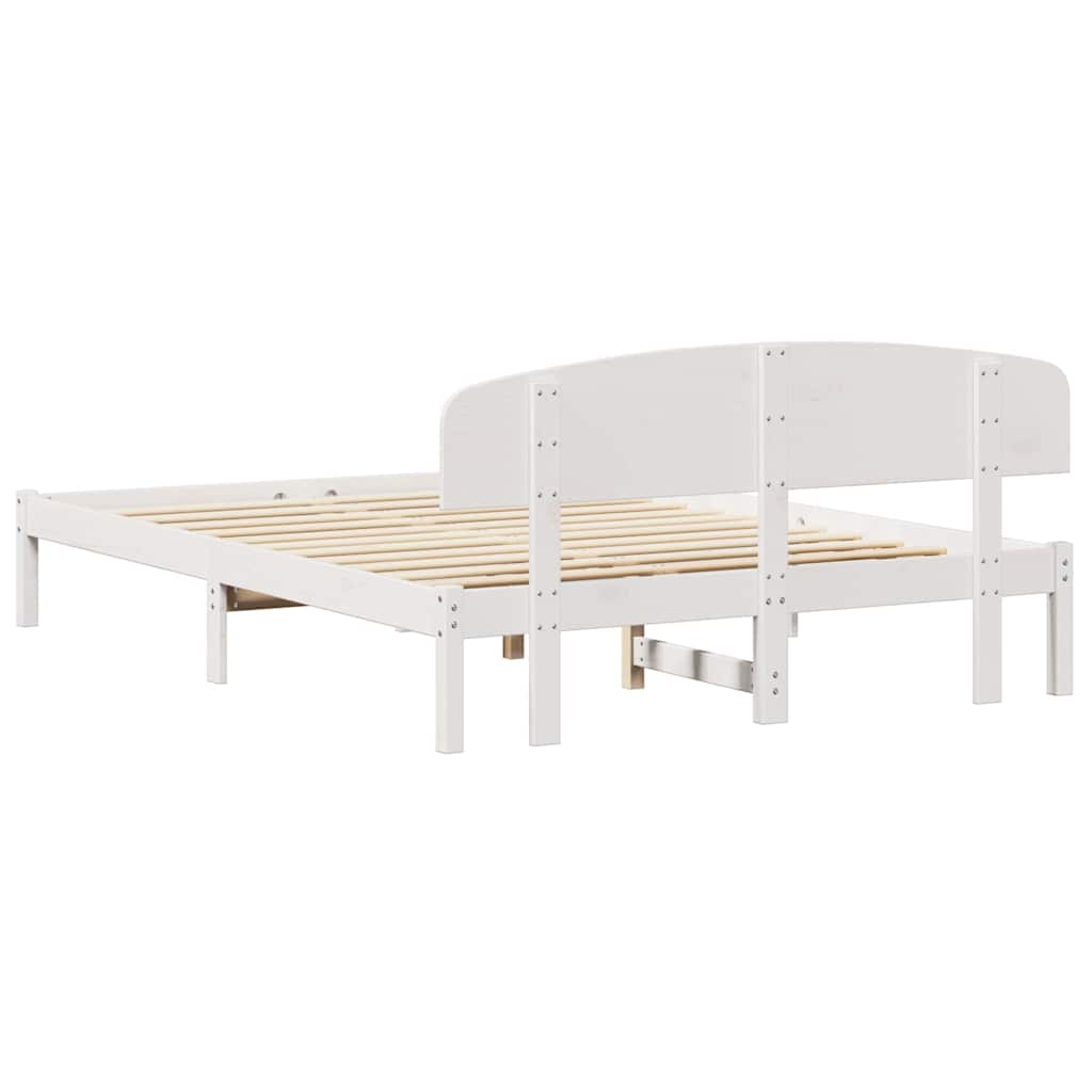 Sengestel med hovedgærde Hvid 150 x 200 cm Massiv fyrretræ