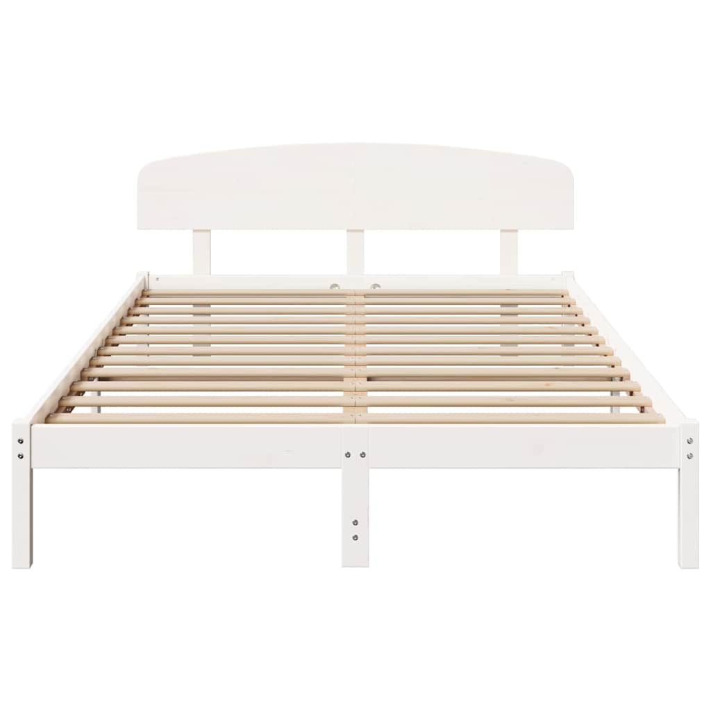 Sengestel med hovedgærde Hvid 140 x 200 cm Massiv fyrretræ