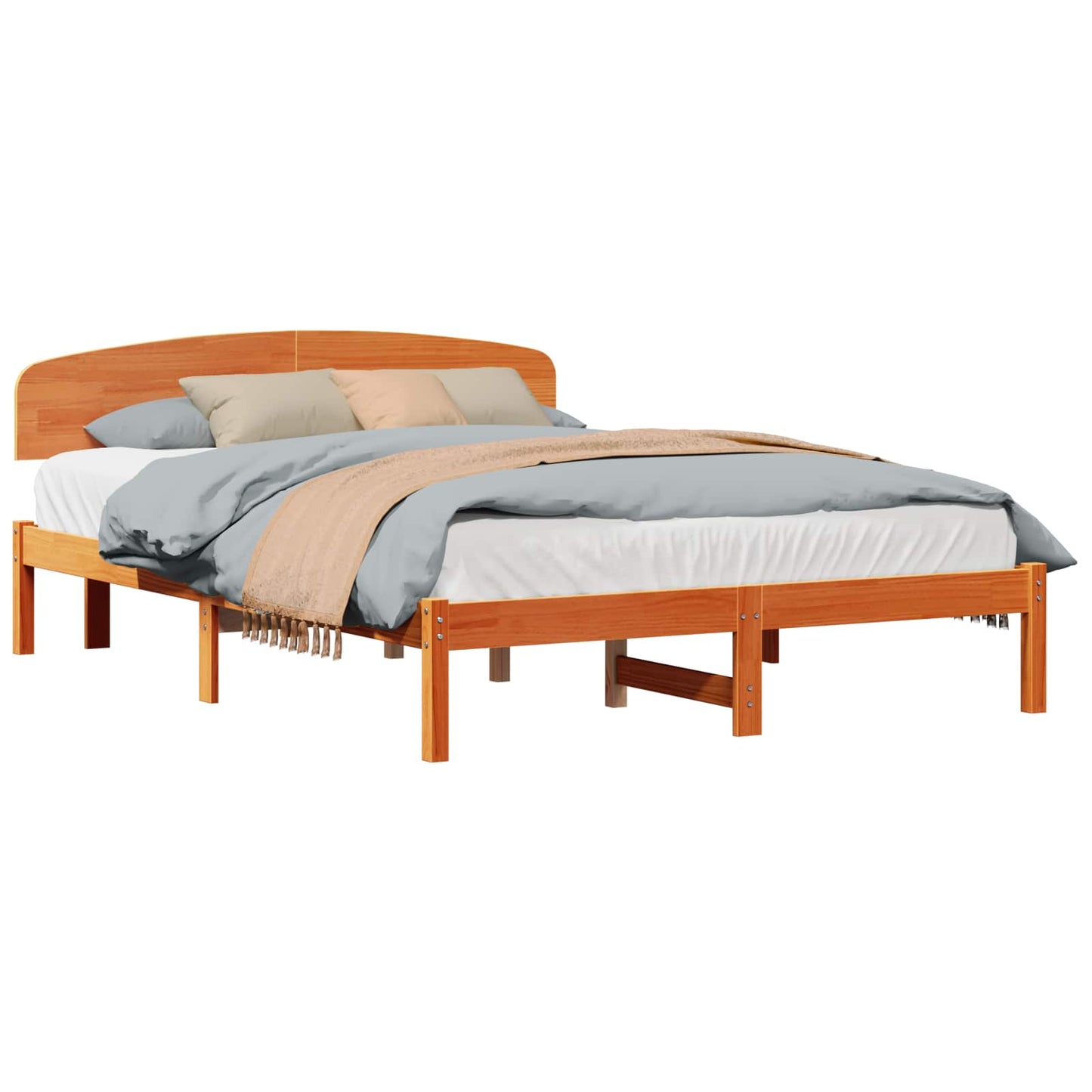 Sengestel med hovedgærde Voks brun 140 x 200 cm Massiv fyrretræ