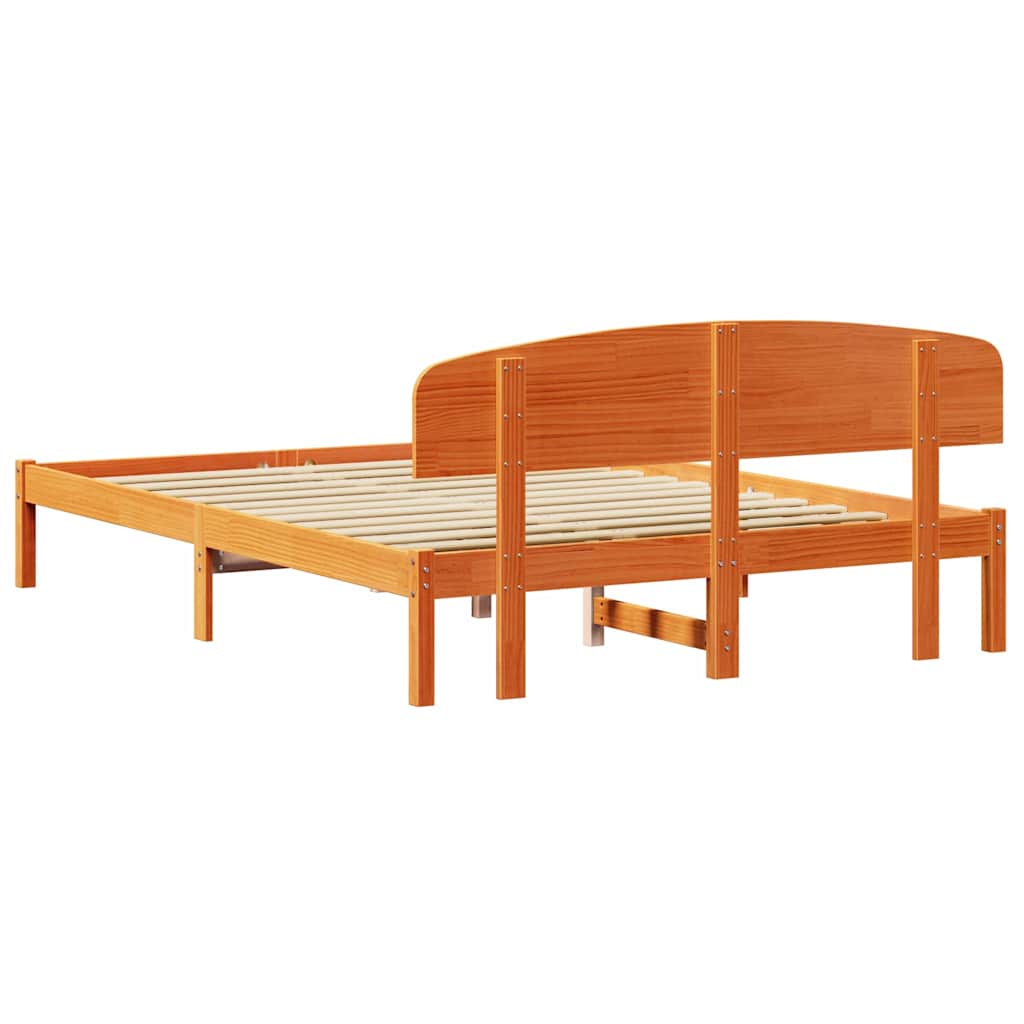 Sengestel med hovedgærde Voks brun 140 x 200 cm Massiv fyrretræ