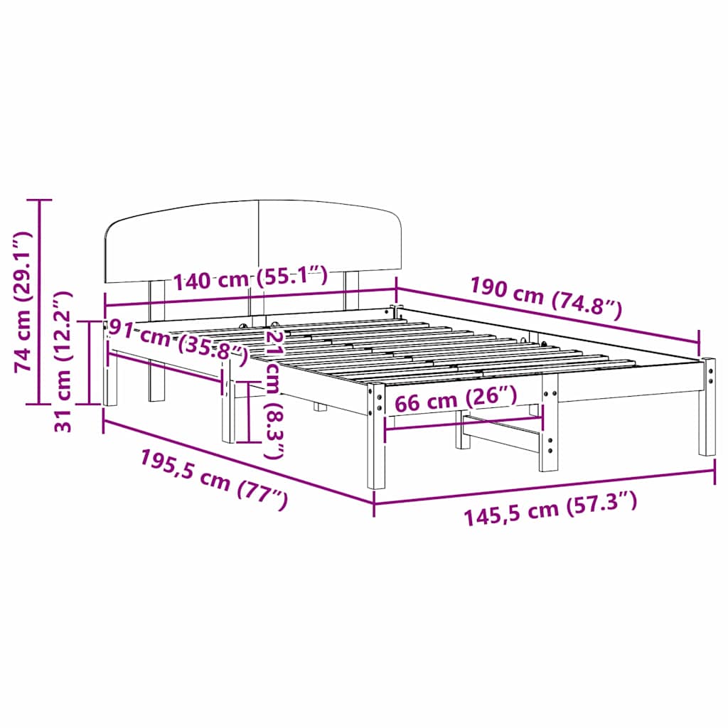 Sengestel med hovedgærde Hvid 140 x 190 cm Massiv fyrretræ
