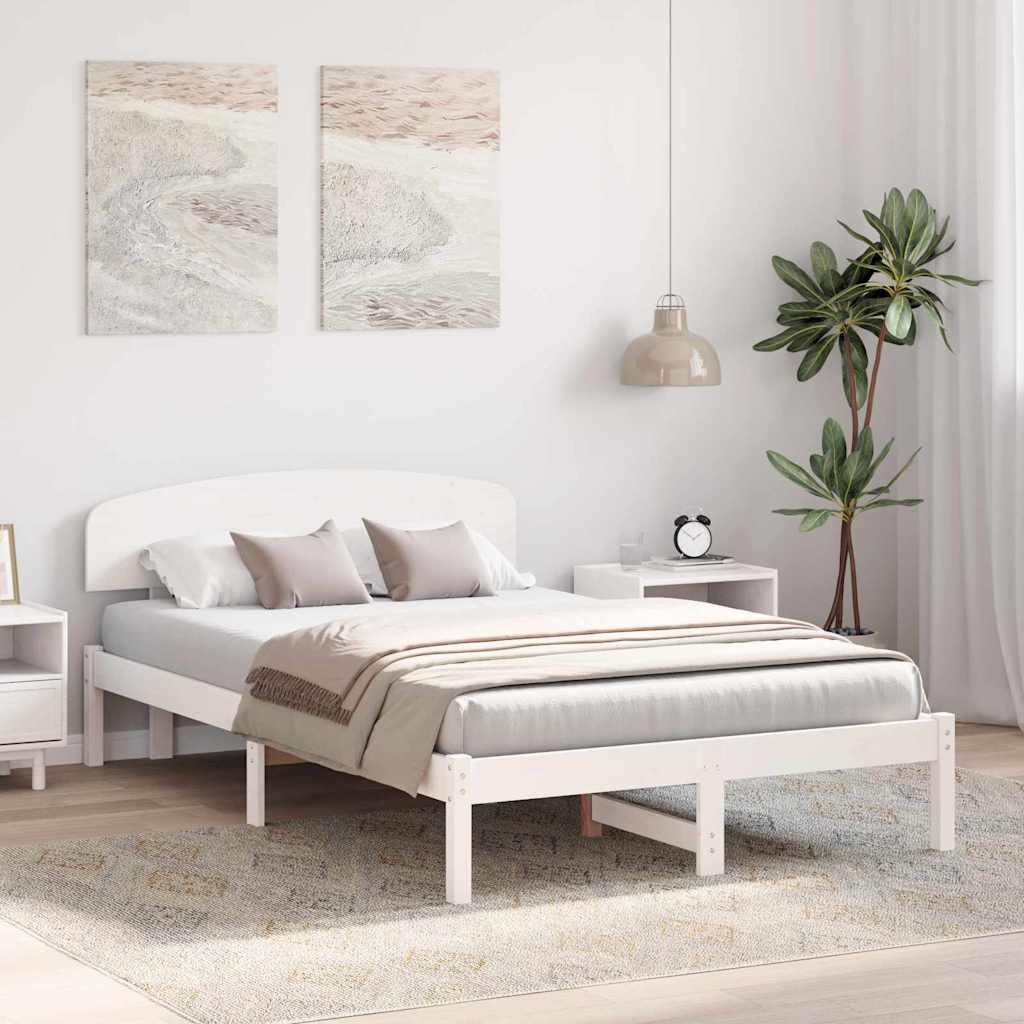 Sengestel med hovedgærde Hvid 135 x 190 cm Massiv fyrretræ