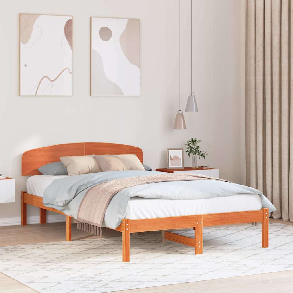 Sengestel med hovedgærde Voks brun 135 x 190 cm Massiv fyrretræ