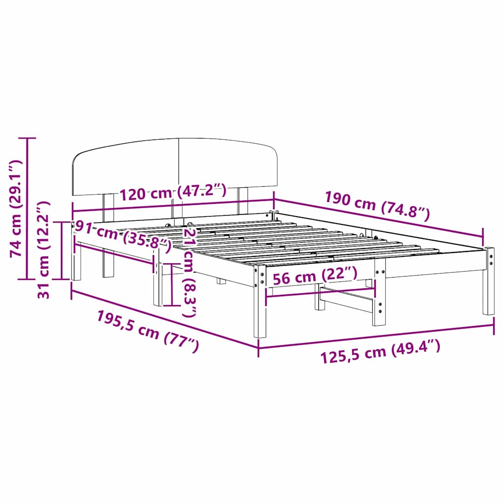 Sengestel med hovedgærde Hvid 120 x 190 cm Massiv fyrretræ