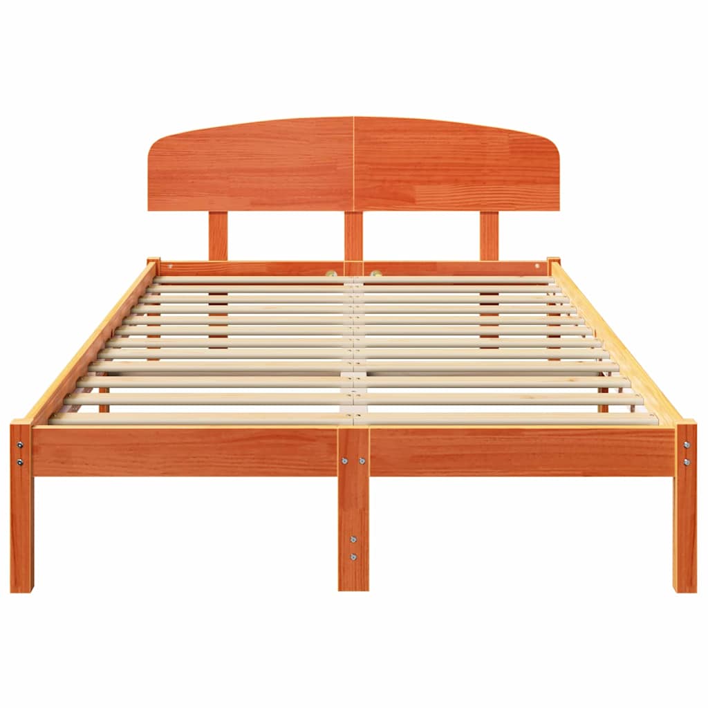 Sengestel med hovedgærde Voks brun 120 x 190 cm Massiv fyrretræ