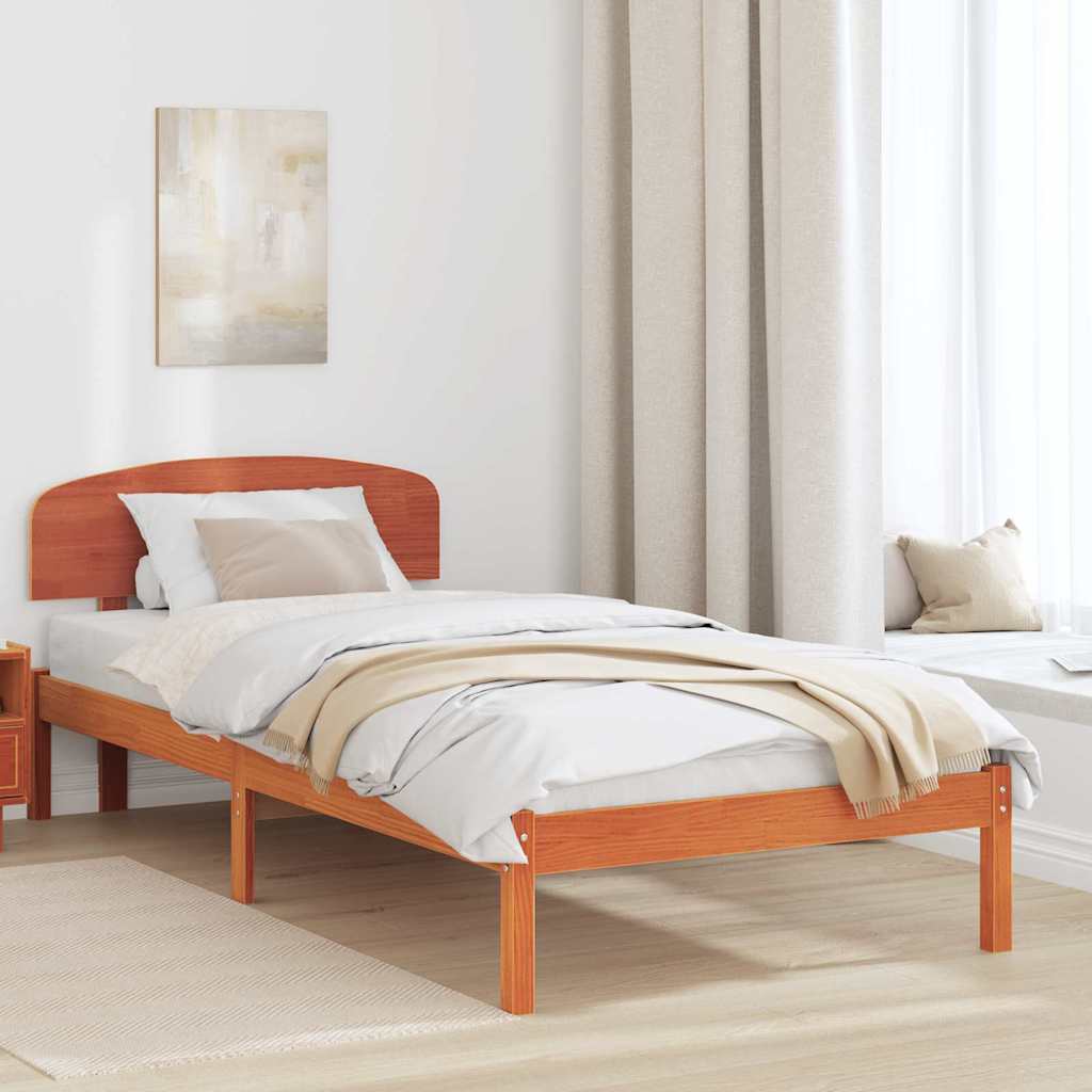 Sengestel med hovedgærde Voks brun 100 x 200 cm Massiv fyrretræ
