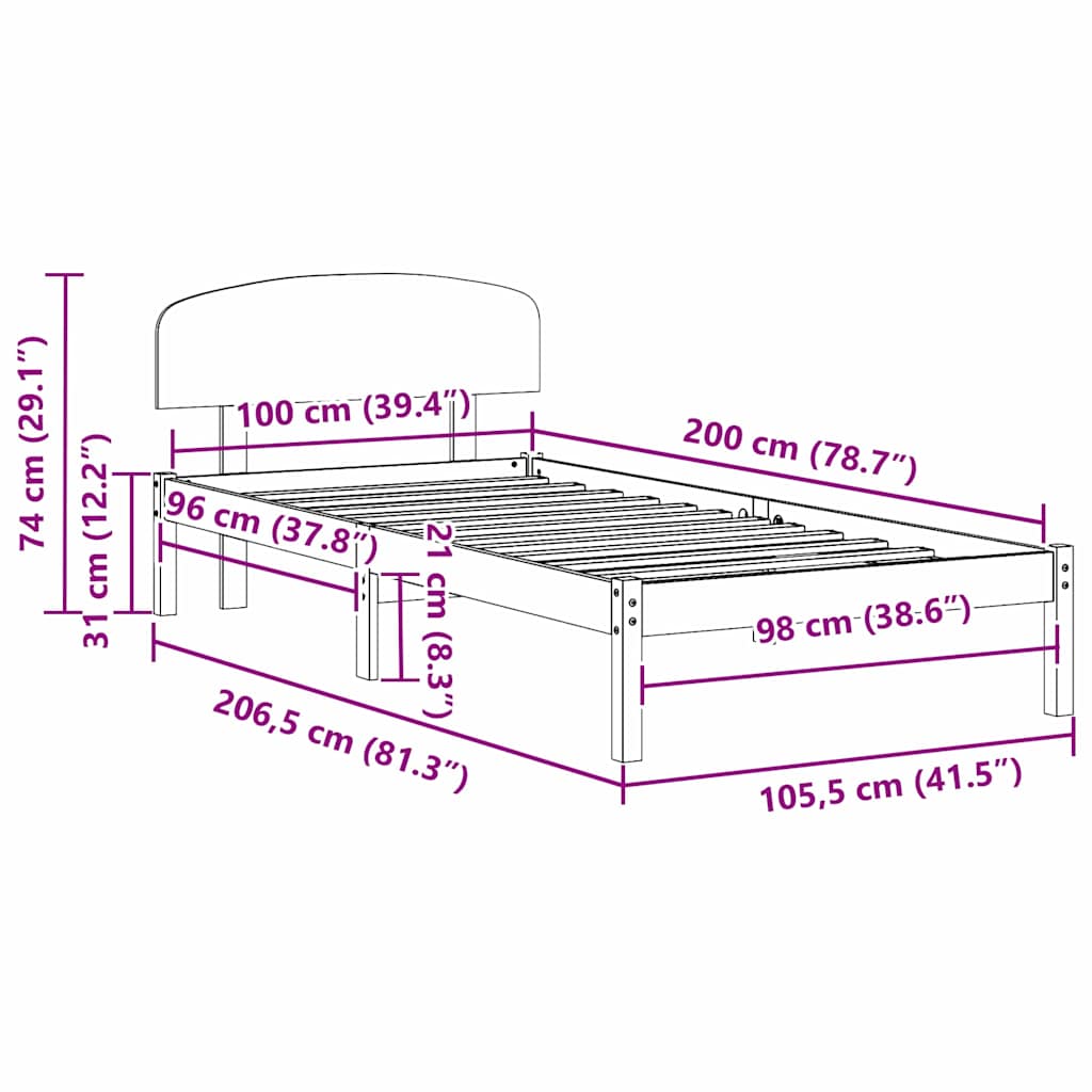 Sengestel med hovedgærde Voks brun 100 x 200 cm Massiv fyrretræ