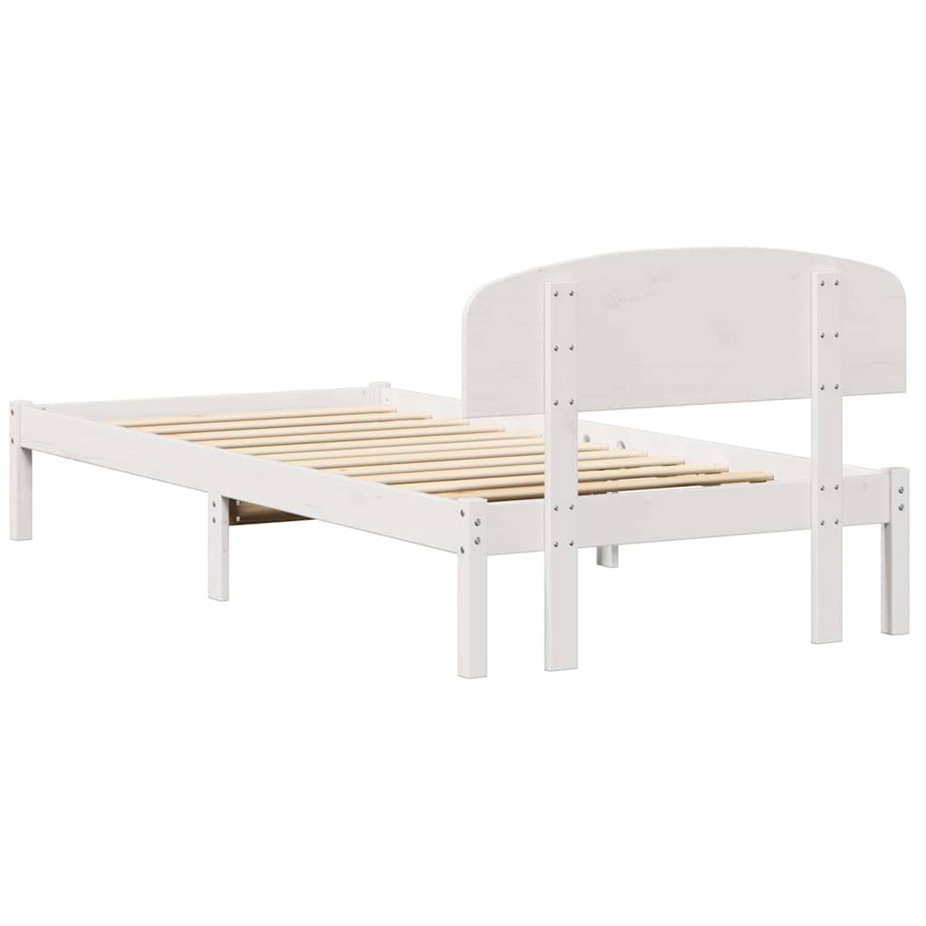 Sengestel med hovedgærde Hvid 80 x 200 cm Massiv fyrretræ