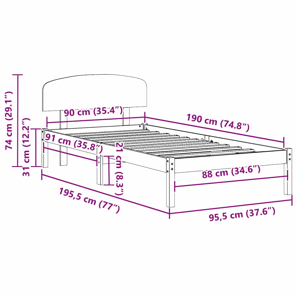 Sengestel Naturfarvet 90 x 190 cm Massiv fyrretræ