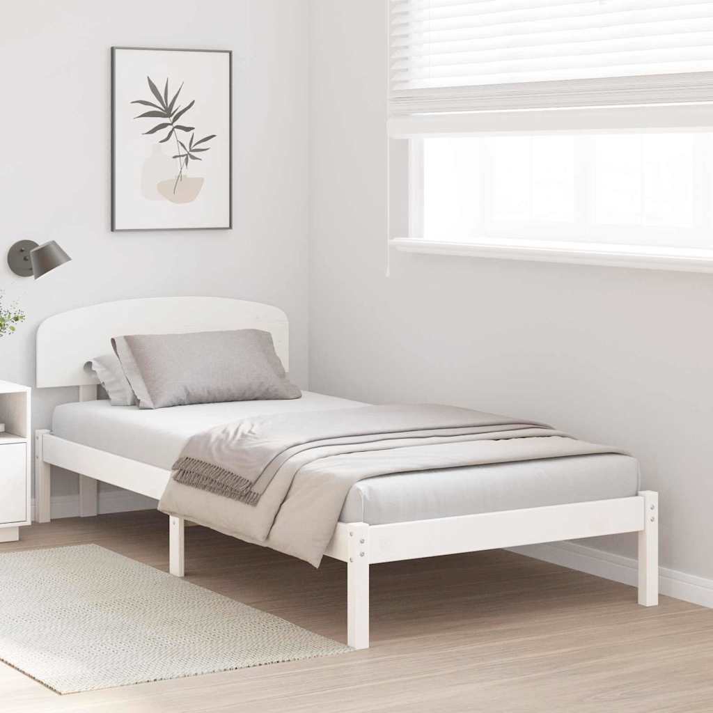 Sengestel med hovedgærde Hvid 90 x 190 cm Massiv fyrretræ