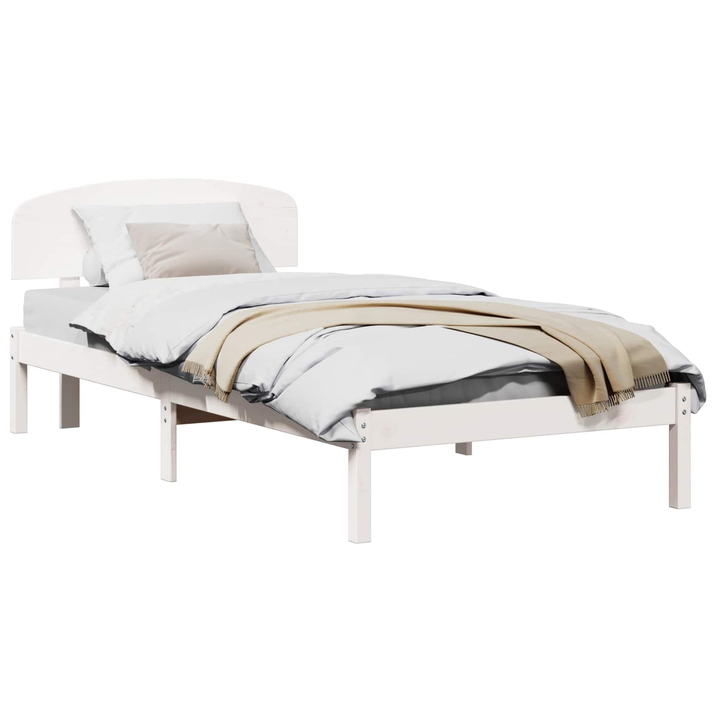 Sengestel med hovedgærde Hvid 90 x 190 cm Massiv fyrretræ
