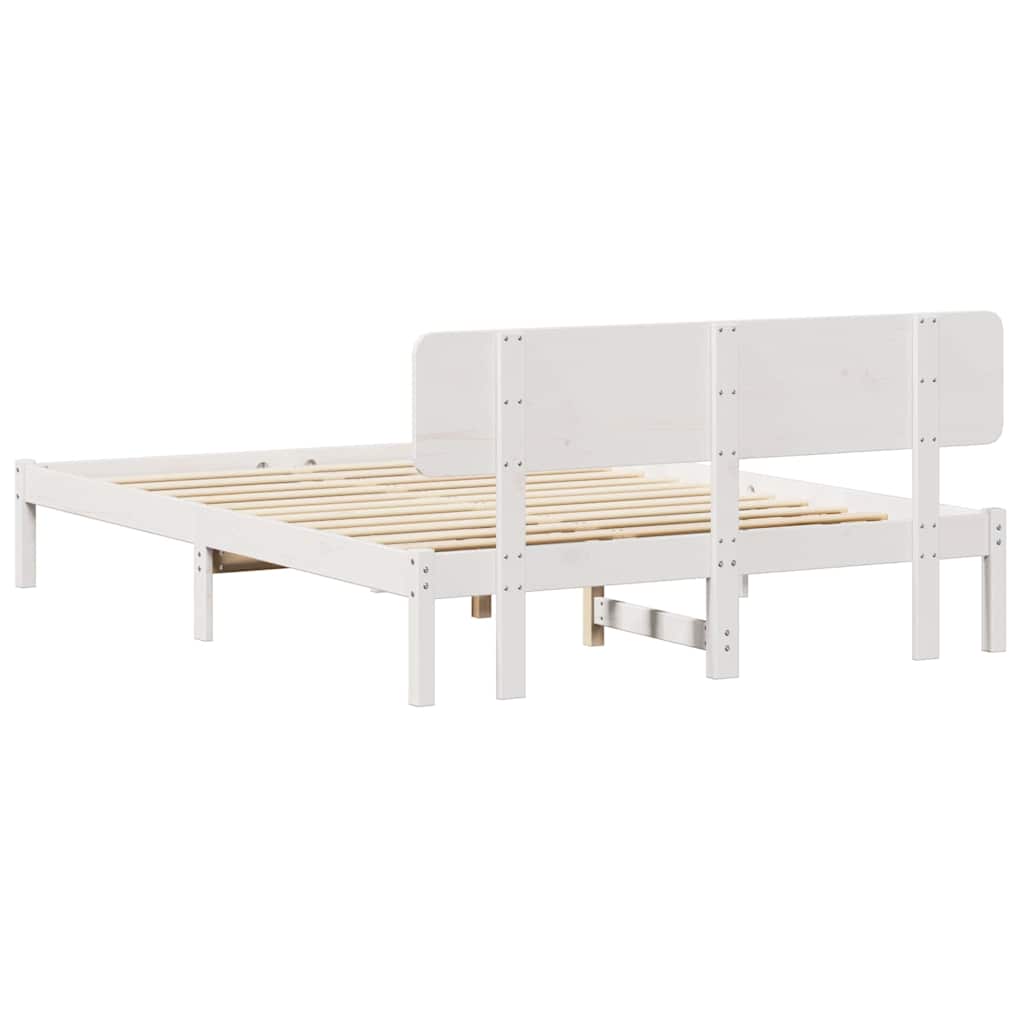 Sengestel med hovedgærde Hvid 200 x 200 cm Massiv fyrretræ