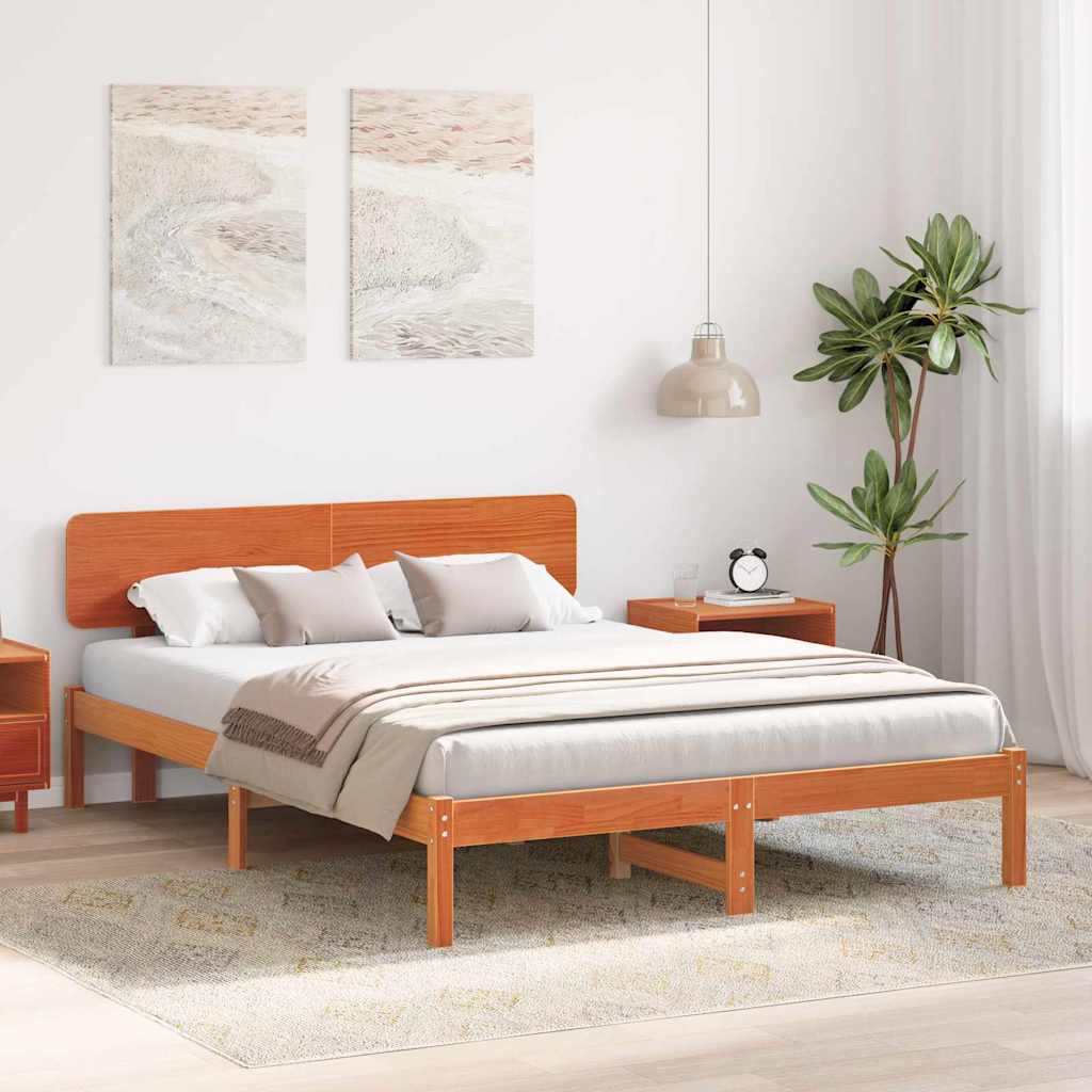 Sengestel med hovedgærde Voks brun 200 x 200 cm Massiv fyrretræ
