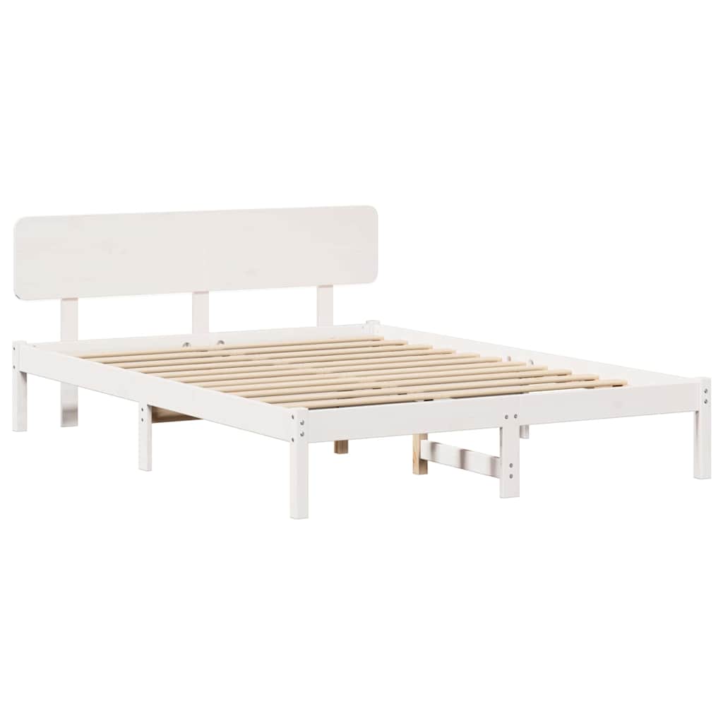 Sengestel med hovedgærde Hvid 160 x 200 cm Massiv fyrretræ