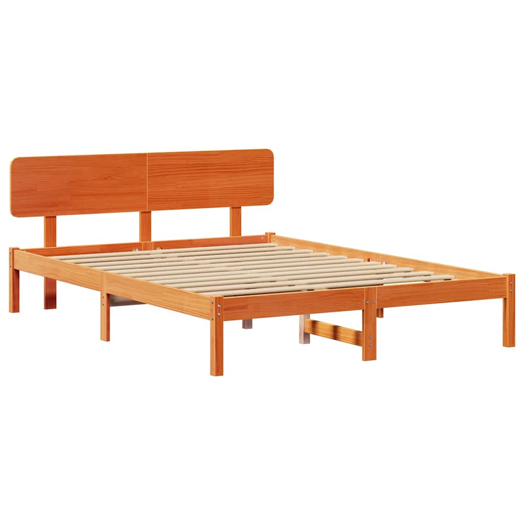 Sengestel med hovedgærde Voks brun 160 x 200 cm Massiv fyrretræ