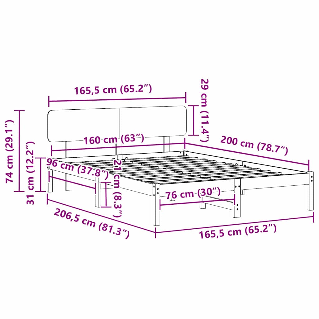 Sengestel med hovedgærde Voks brun 160 x 200 cm Massiv fyrretræ
