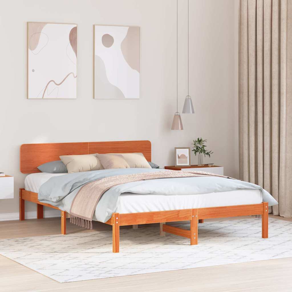 Sengestel med hovedgærde Voks brun 150 x 200 cm Massiv fyrretræ